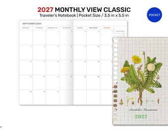 2027 POCKET Monthly Diary Classic MINIMALIST Traveler's Notebook Printable Insert Mo2P DFN007