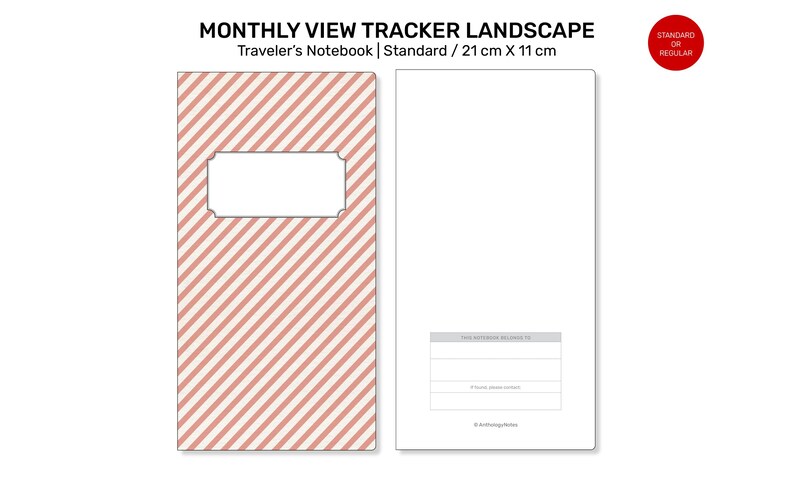 MONTHLY Tracker GRID Standard Size Traveler's Notebook Printable Insert Minimalist Grid Landscape image 8