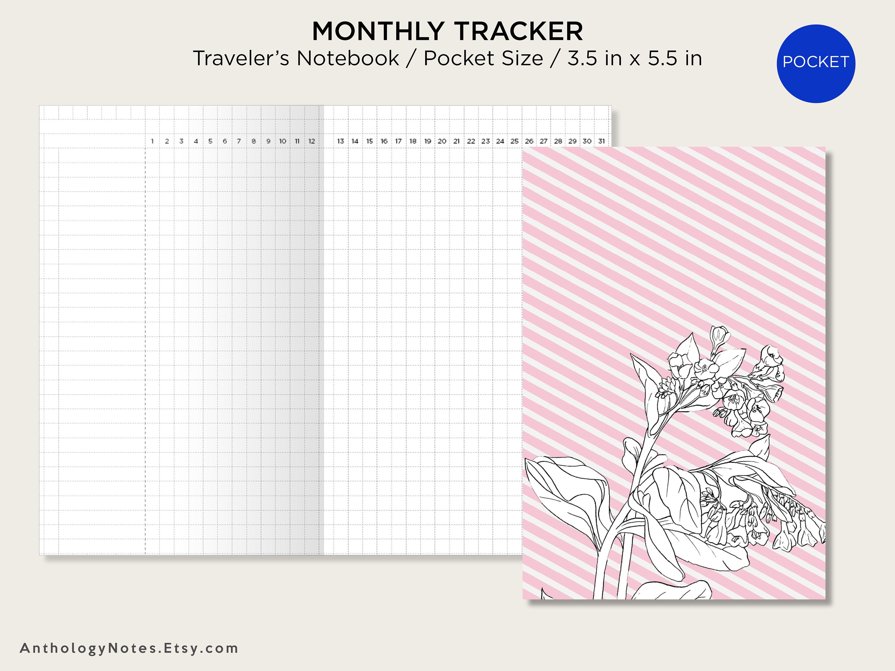 Field Notes Traveler's Notebook Printable Insert Monthly Etsy