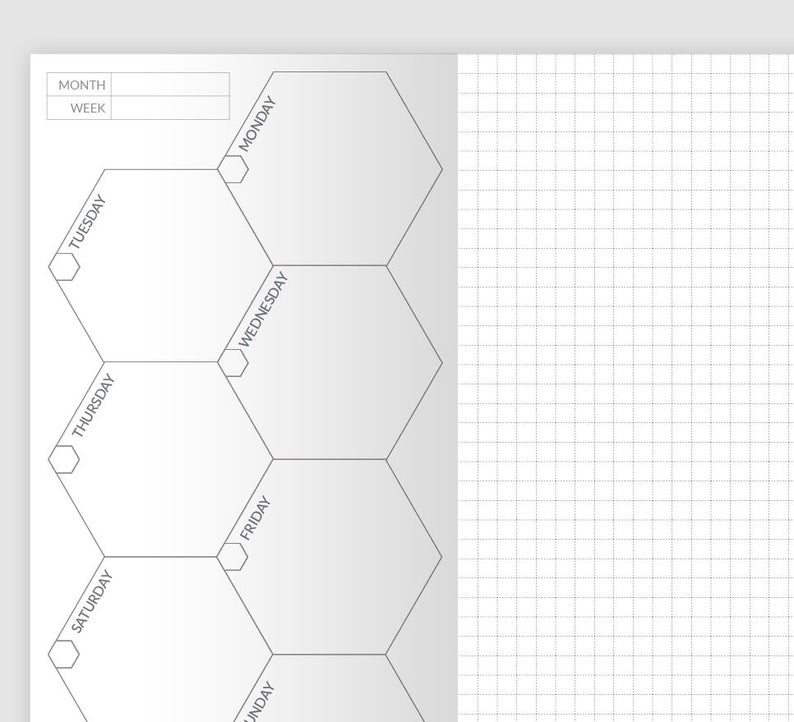 hexagon boxes grid weekly wo1p midori printable etsy