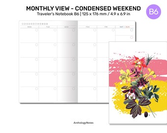 TN B6 Monthly View Condensed Weekend Printable Traveler's Notebook