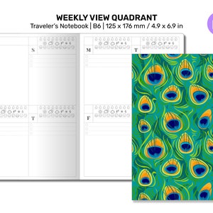 TN B6 Weekly Traveler&#39;s Notebook Mood, Weather, and Water Tracker Vertical Quadrant Layout B6026
