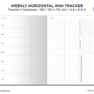 B6 Weekly Horizontal Weekly Tracker Traveler's Notebook Printables ...