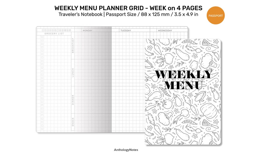 TN Passport Weekly MENU Planner Printable Insert Traveler's Notebook ...