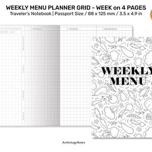 TN Passport Weekly MENU Planner Afdrukbaar inlegvel Traveler's Notebook MAALTIJDPLAN PP0-17