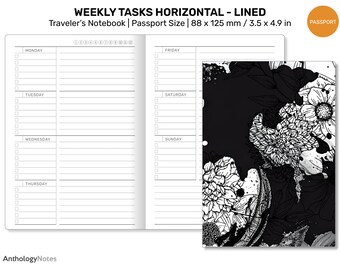 TN PASSPORT Weekly Horizontal Tasks List & Notes Lined Printable Refill Traveler's Notebook PP22-007