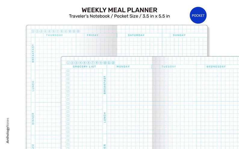 TN Pocket WEEKLY MEAL Planner Printable Traveler's Notebook Insert - Etsy