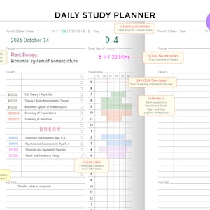 10 Minute STUDY Planner B6 TN Daily Traveler's Notebook Printable Minimalist
