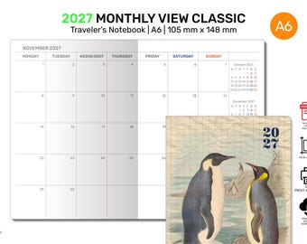 2027 TN A6 Monthly Planner | MONDAY Start Traveler's Notebook Printable Insert - DA6009-2027