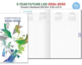 TN B6 Slim  5 Year 2026 - 2030 FUTURE LOG Printable Traveler's Notebook Insert DB6SL005-2026