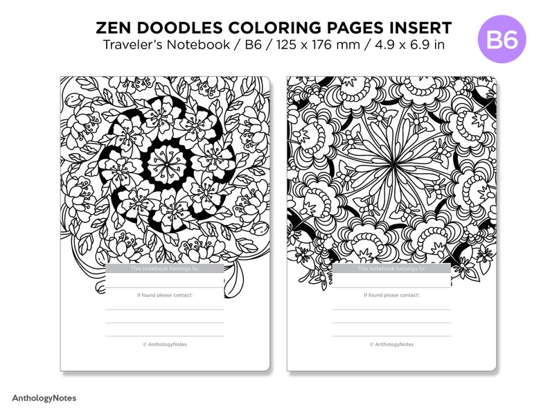 B6 Zen MANDALA Doodles COLORING Activity TN Insert Traveler's Notebook image 5