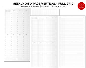 TN Standard Weekly Grid Vertical Printable Traveler's Notebook Insert - Timeblock