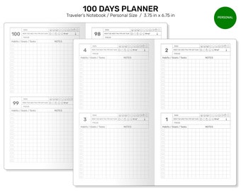 100 DAYS PLANNER Printable Traveler's Notebook Insert PERSONAL Size Refill