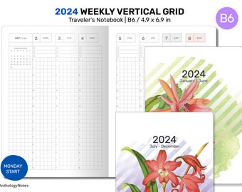 2024 B6 WEEKLY View Traveler's Notebook Hobonichi Inspired Printable Diary Insert GRID DB6003-2024