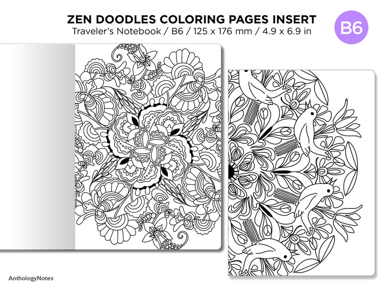 B6 Zen MANDALA Doodles COLORING Activity TN Insert Traveler's Notebook image 2