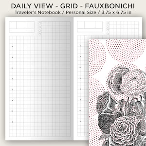 Daily View Fauxbonichi Inspired PERSONAL Size Traveler&#39;s Notebook Printable Insert GRID