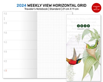 2024 Traveler's Notebook WEEKLY Druckbare Einlage Standardgröße Wo1P Horizontal GRID DSTN001