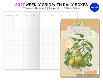 2027 TN Pocket Weekly Planner Grid with DAILY Boxes Printable Traveler's Notebook Insert DPT22-002-2027