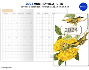 2024 POCKET Monthly GRID Traveler's Notebook Printable Insert