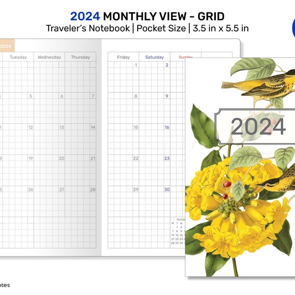 2024 POCKET Monthly GRID Traveler's Notebook Printable Insert