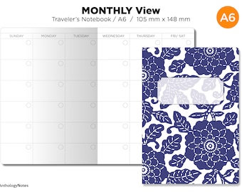 A6 Monthly Traveler's Notebook View Mo2P CONDENSED Weekend Printable Insert Planner PDF Minimalist