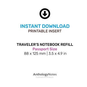 TN PASSPORT Weekly Horizontal Classic Printable Refill Insert Traveler ...