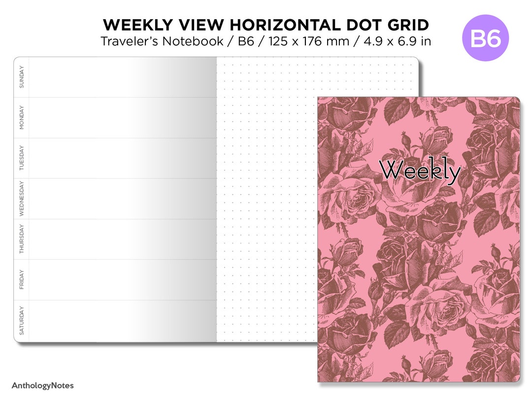 TN B6 Weekly Horizontal DOT GRID Traveler's Notebook Printable Insert ...