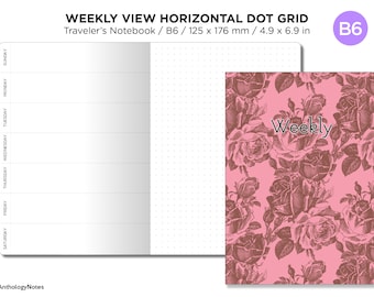 TN B6 Weekly Horizontal  DOT GRID Traveler's Notebook Printable Insert Refill |  B6017