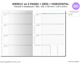 B6 Week View GRID - Horizontal - Weekly Tracker - 24 Hour Tracker - Traveler's Notebook Printable Insert