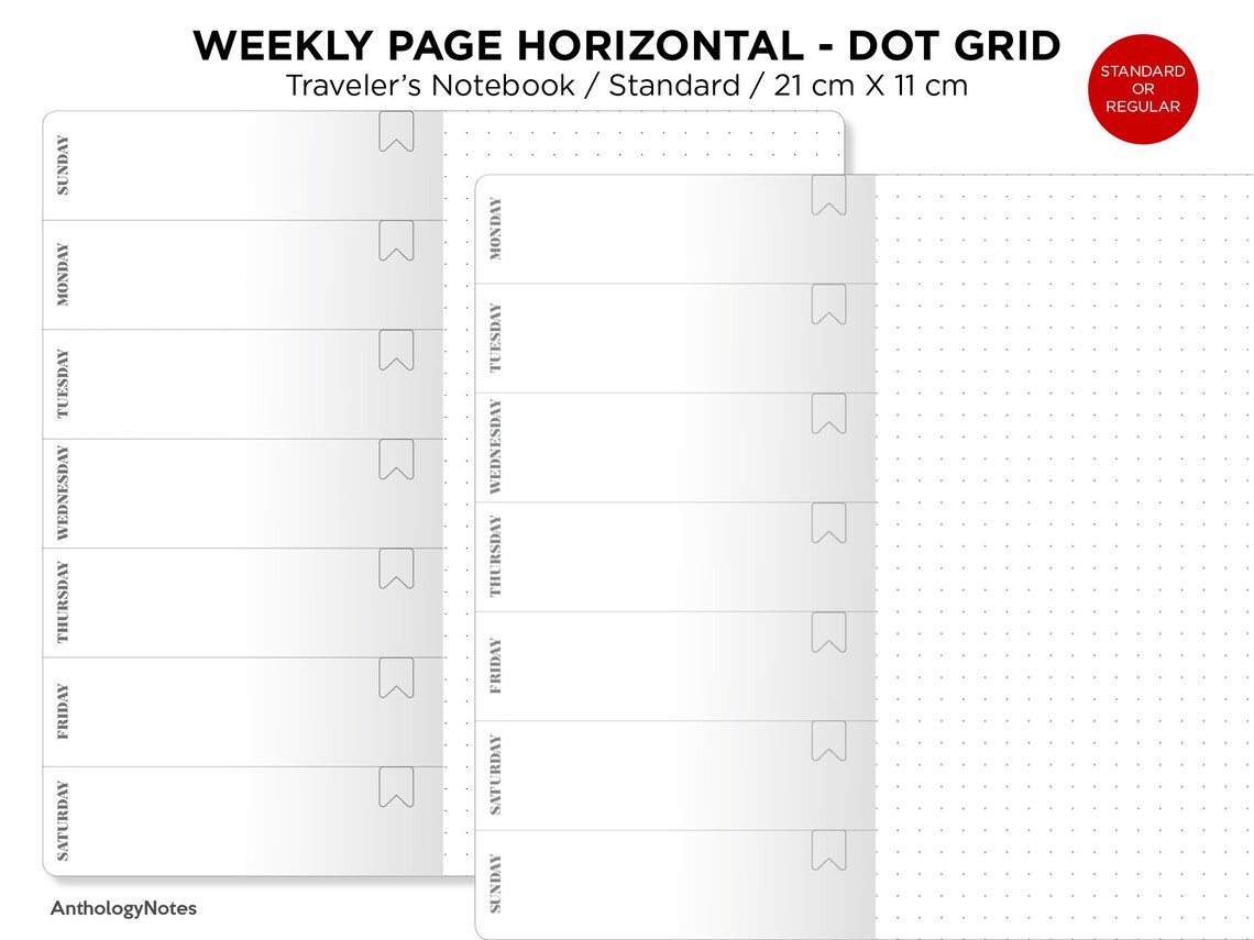Weekly View Dot Grid Page Wo1P Traveler's Notebook | Etsy