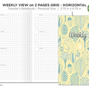 TN Personal Weekly View GRID Horizontal Printable Traveler&#39;s Notebook Insert Minimalist Functional