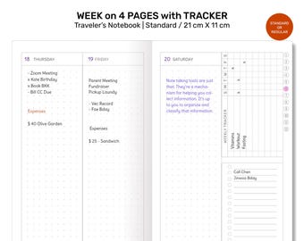 Standardn TN WEEKLY Vertikales Traveler's Notebook druckbarer Einsatz mit Tracker Minimalist Wo4P RTN088