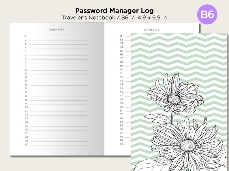 B6 Password Manager Printable Insert Traveler's Notebook - Etsy