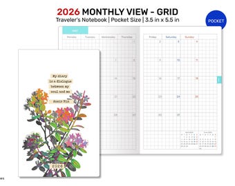 2026 TN POCKET Monthly GRID Traveler's Notebook Printable Refill Insert - DFN002-2026