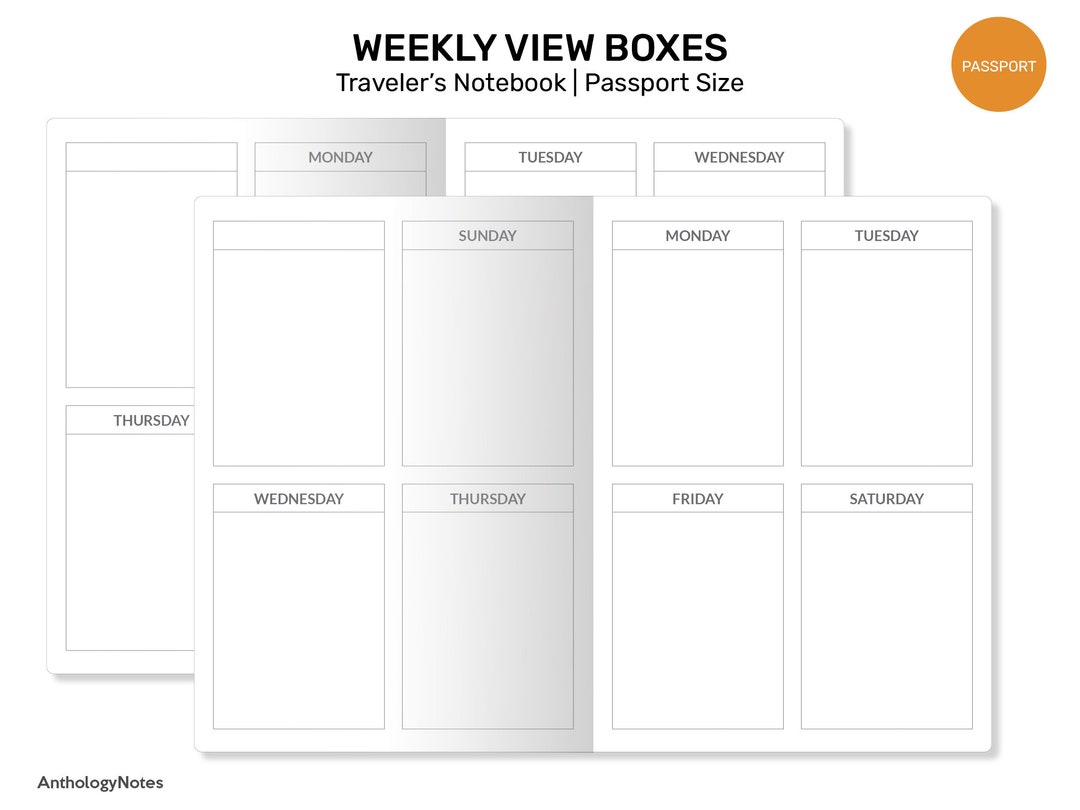 PASSPORT TN Weekly View BOXES Printable Traveler's Notebook Insert - Etsy