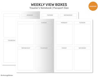 PASSPORT TN Weekly View BOXES Printable Traveler's Notebook Insert