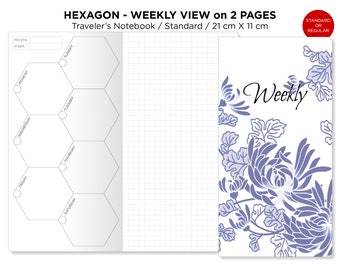 Hexagon Boxes Grid Weekly Wo1P Midori Cuaderno de viajero imprimible - Tamaño estándar - Inserto imprimible del planificador - Sin fecha