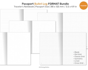 TN PASSPORT Bundle SET - En blanco, Cuadrícula, Cuadrícula de puntos, Forrado, Cuadrícula clásica, Cuadrícula cruzada - Inserto de recarga imprimible - Paginado e indexado / BB2023
