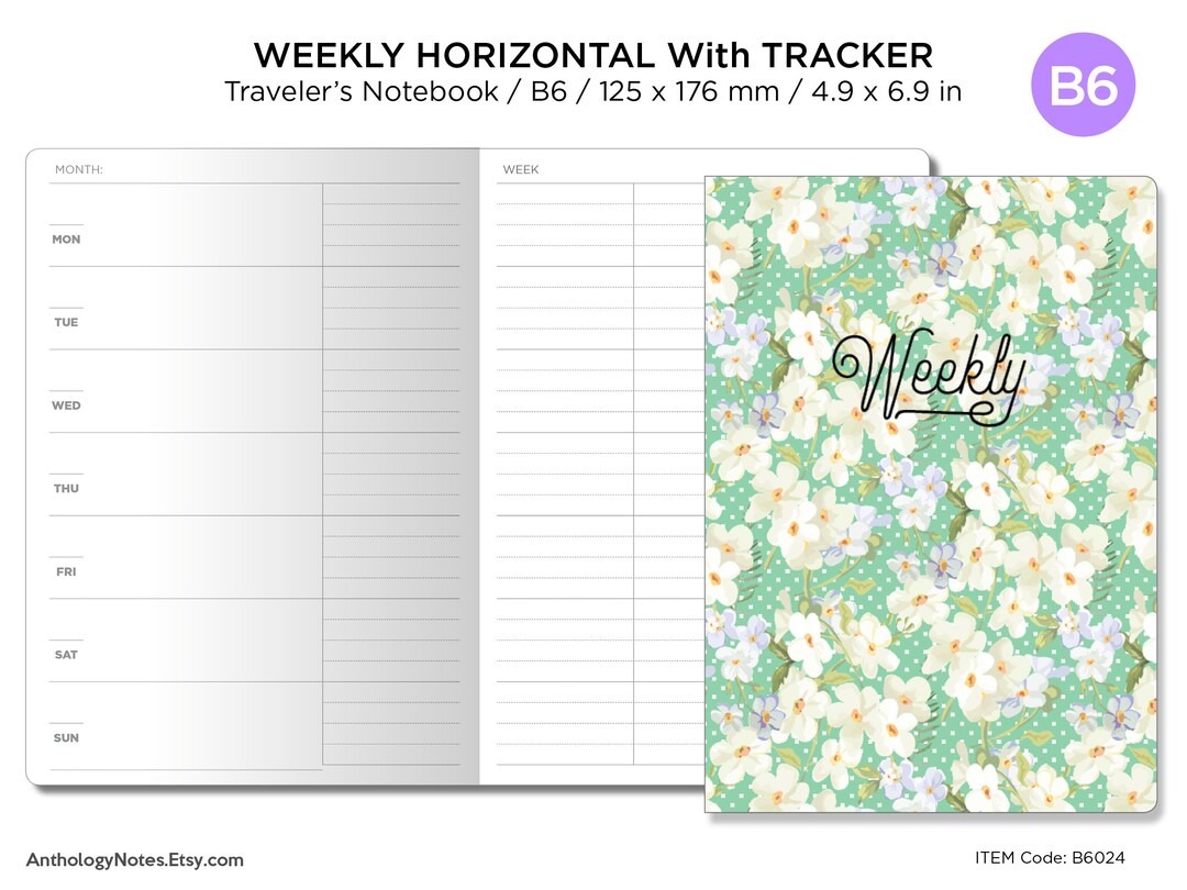B6 Weekly Horizontal Weekly Tracker Traveler's Notebook Printables ...