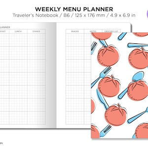 B6 TN Menu Planner Weekly Minimalist Printable Traveler&#39;s Notebook Insert GRID | B6051