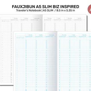 FAUXJIBUN Techo A5 Slim Weekly GRID Cuaderno de viajero Vertical Planificador japonés Inserción funcional imprimible inspirada