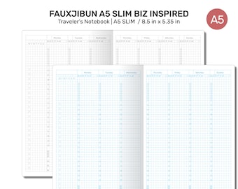 FAUXJIBUN Techo A5 Slim Weekly GRID Cuaderno de viajero Vertical Planificador japonés Inserción funcional imprimible inspirada