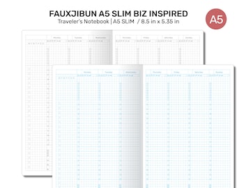 FAUXJIBUN Techo A5 Slim Weekly GRID Traveler's Notebook Vertikaler Japanischer Planer inspiriert Funktionales druckbares Insert