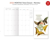 2026 MONTHLY View Insert Standard Size Traveler's Notebook - Printable Insert Diary MONDAY Start DSTN007-2026