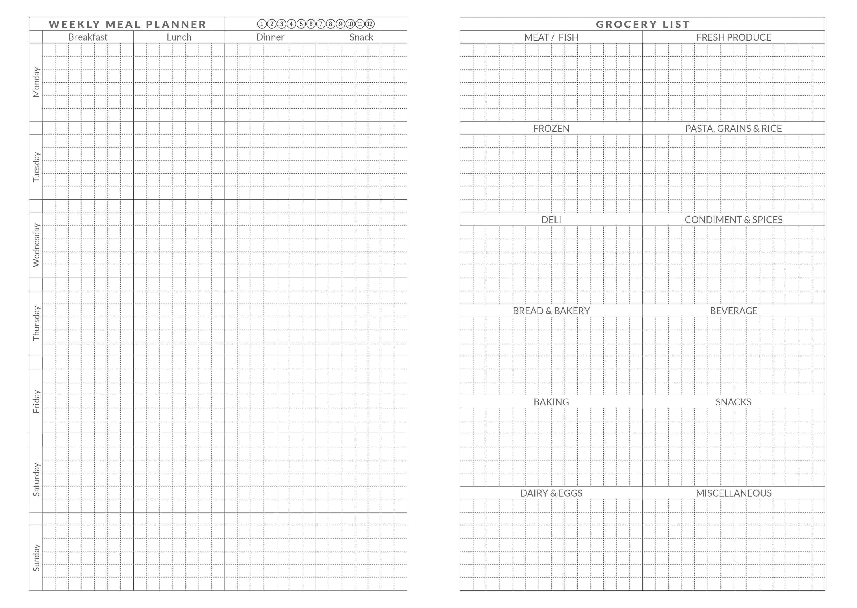 TN A5 Weekly MEAL Planner Printable Traveler's Notebook Insert / MENU ...