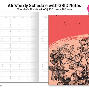 A5 TN WEEKLY Schedule with GRID with 24 hour Time Stamp Printable Insert Traveler&#39;s Notebook