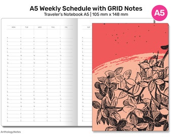A5 TN WEEKLY Schedule with GRID with 24 hour Time Stamp Printable Insert Traveler's Notebook