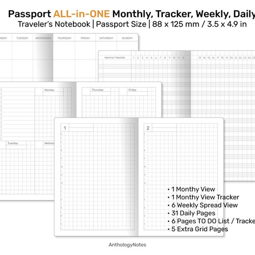 Traveler's Notebook Printable Passport Size Classic Grid - Etsy