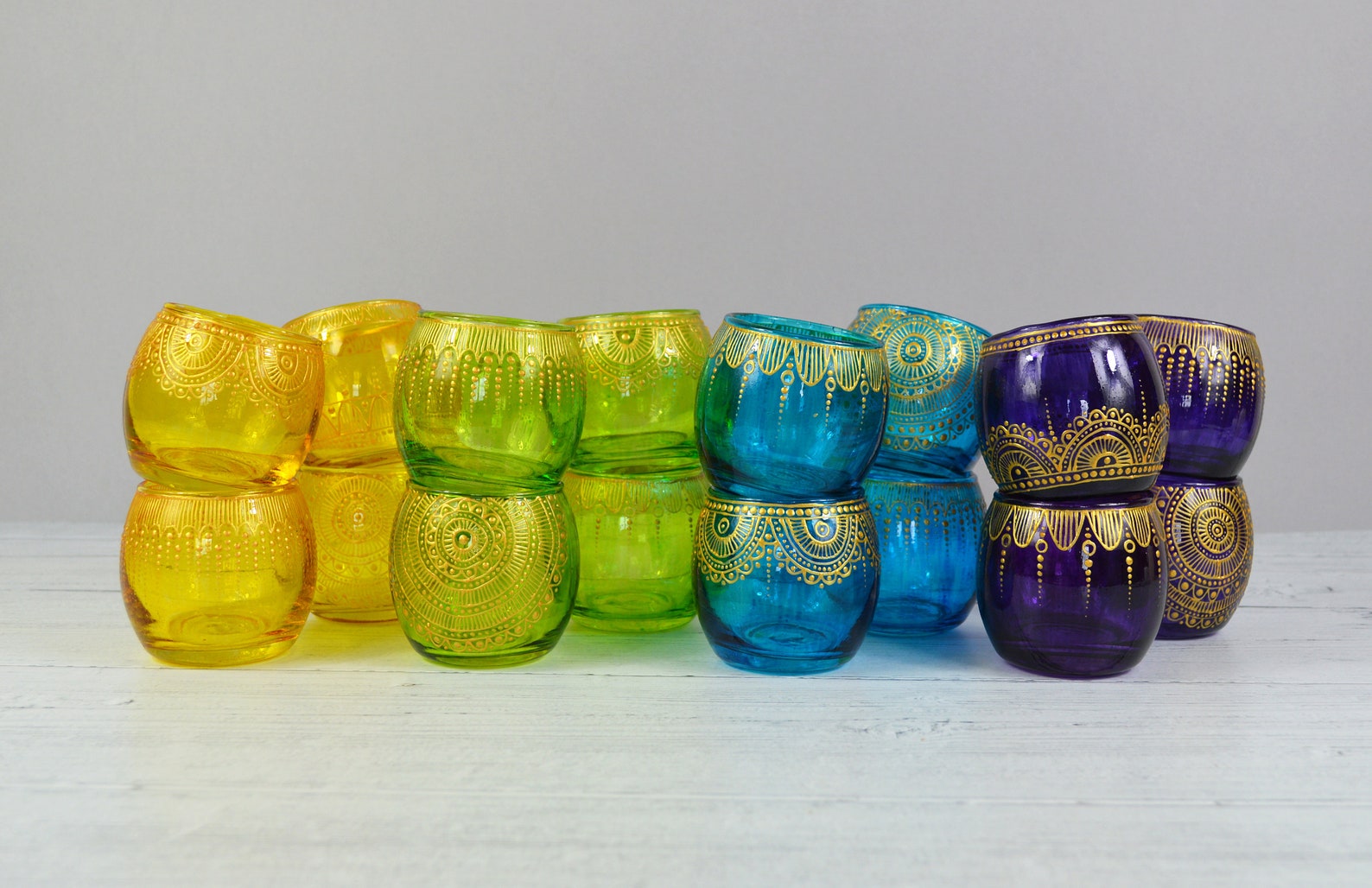 Hand Painted Glass Tea Light Holder Glass Candle Holder Etsy