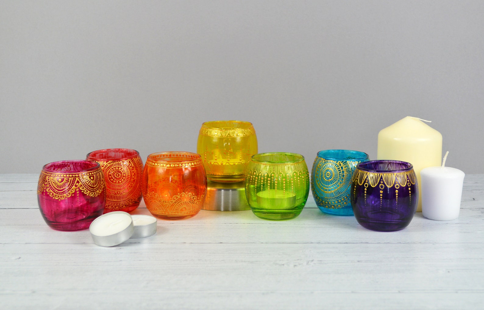 Hand Painted Glass Tea Light Holder Glass Candle Holder Etsy UK